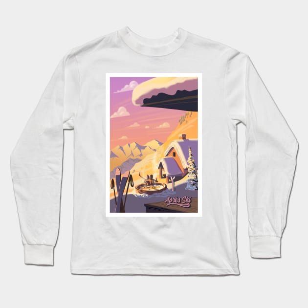 Apres Ski Retro Winter Poster Art Long Sleeve T-Shirt by SFDesignstudio